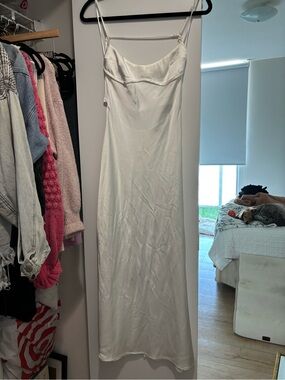 Zara White Satin Maxi Slip Dress